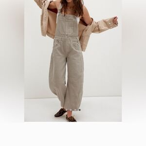 Free People Tan Denim Overalls